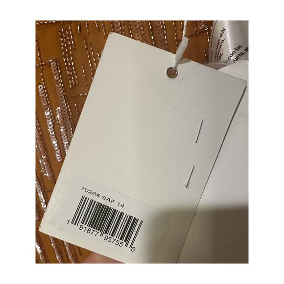 Mac Duggal Orange Abstract Beaded Sleeveless Midi Sheath Dress Size 14 NWT 70264 - Picture 7 of 16